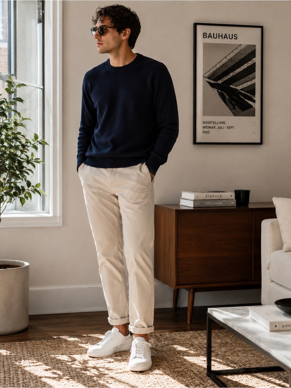 Men's Casual Cotton Chino Pants in Beige